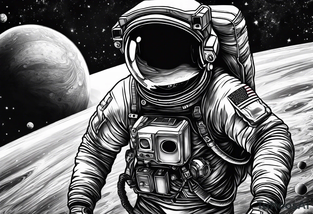 An astronaut floating in space with planets around him tattoo idea An astronaut floating in space with planets around him tattoo idea