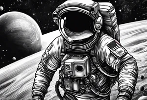 An astronaut floating in space with planets around him tattoo idea