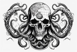 a tattoo on the theme of lovecraft, with tentacles that embrace the earth tattoo idea