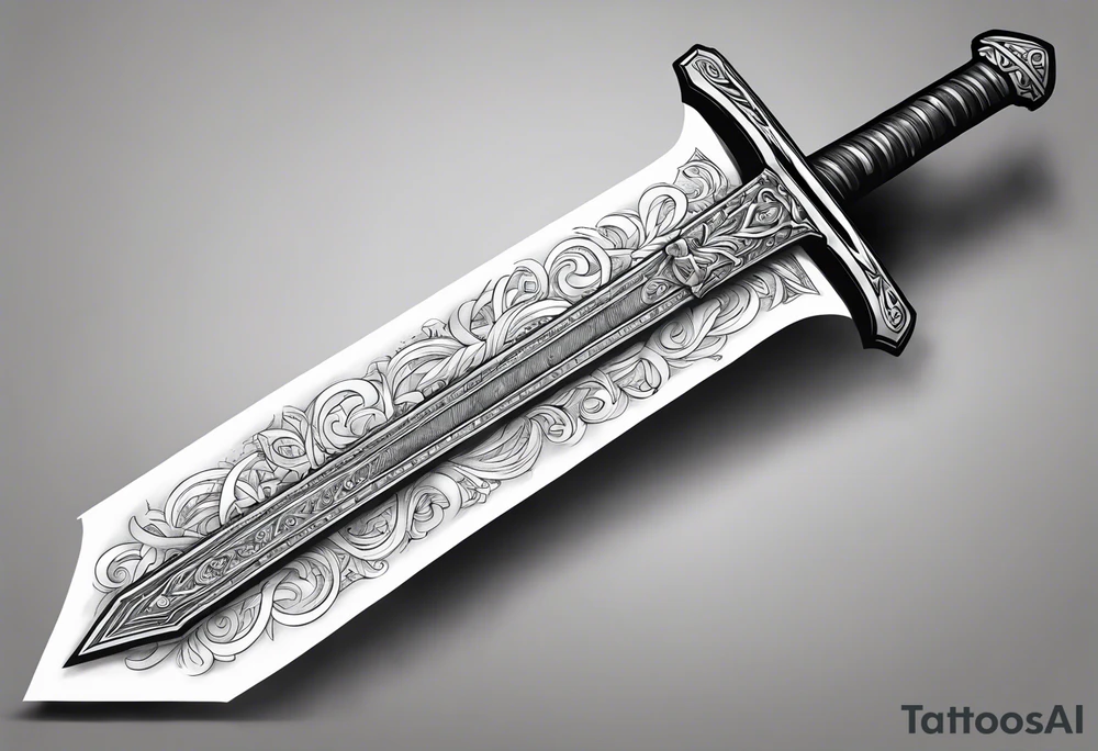 Sword wrapped in bible verses tricep tattoo idea