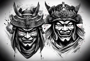 Japanese Samurai two Mask Tattoo Designs laugh and cry tattoo idea