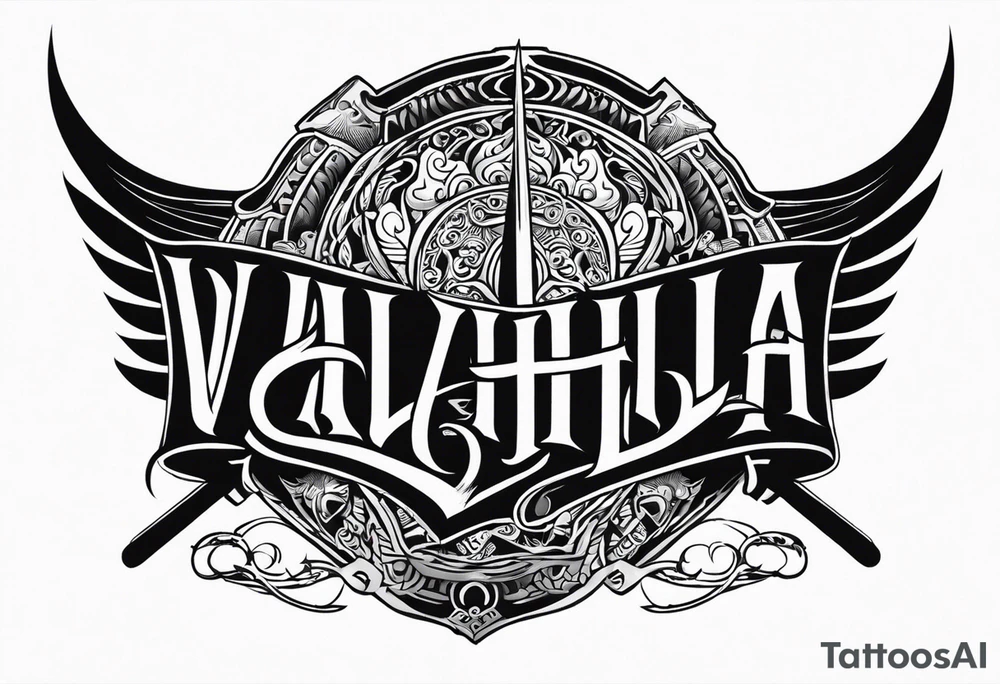 Valhalla sword shield fire tattoo idea