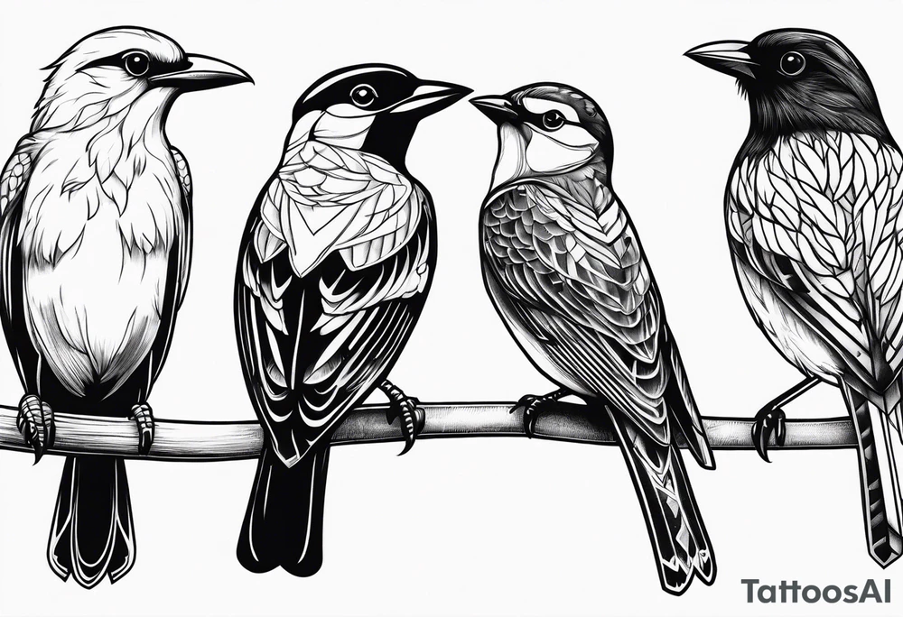 Minimalistic birds different species tattoo idea