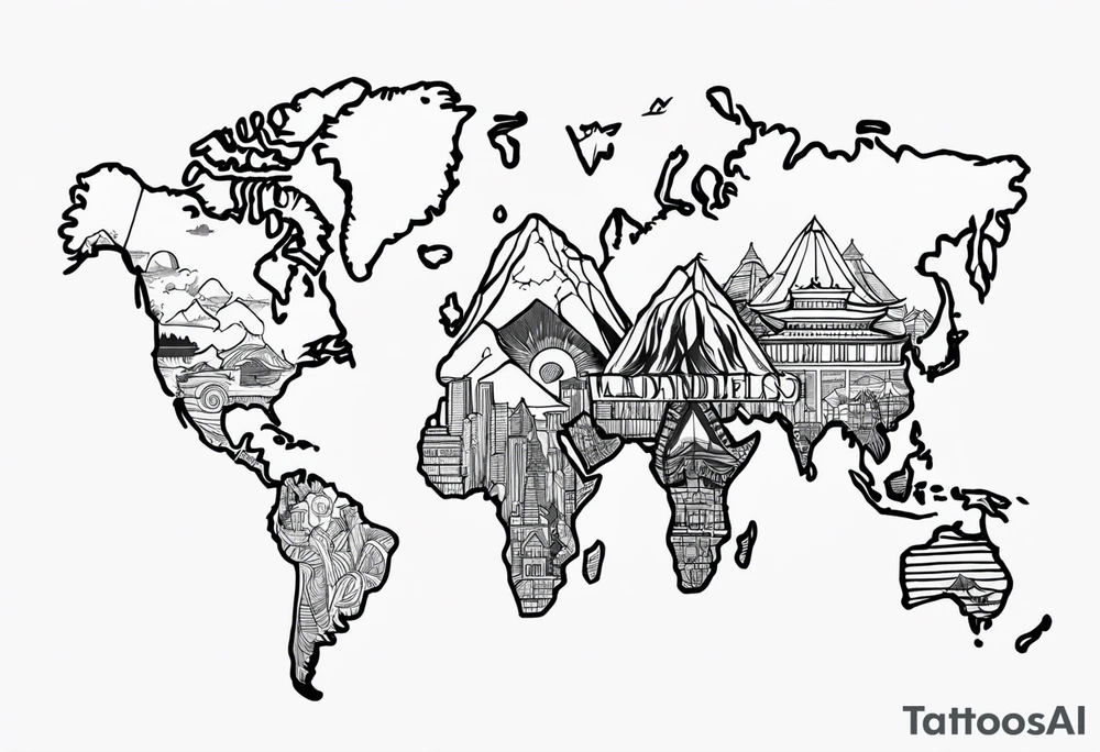 “wanderlust” with “jda” in the middle tattoo idea