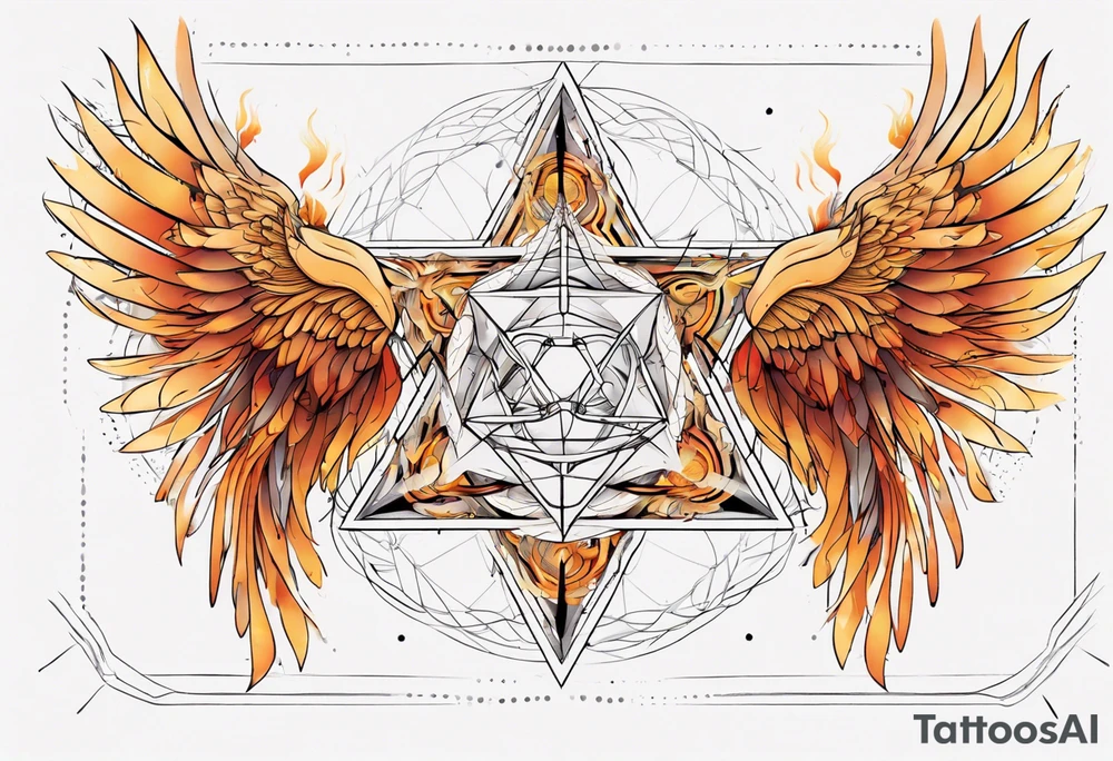 sacred geometry Metatron's cube with phoenix. Sleeve for woman's arm tattoo idea