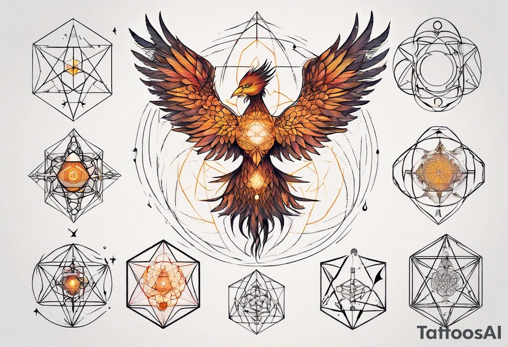 sacred geometry Metatron's cube with phoenix tattoo idea