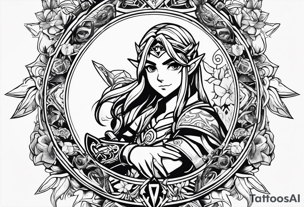 Legend Of Zelda arm sleeve tattoo idea