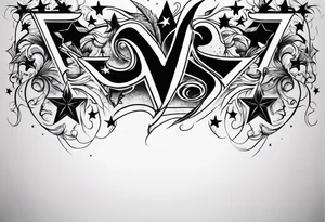 the letters tdm with smoke and small stars in the background tattoo idea