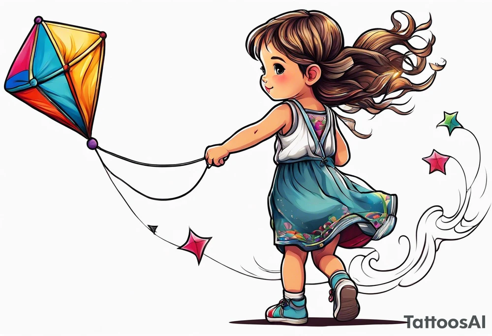 back image of a little girl flying a kite tattoo idea
