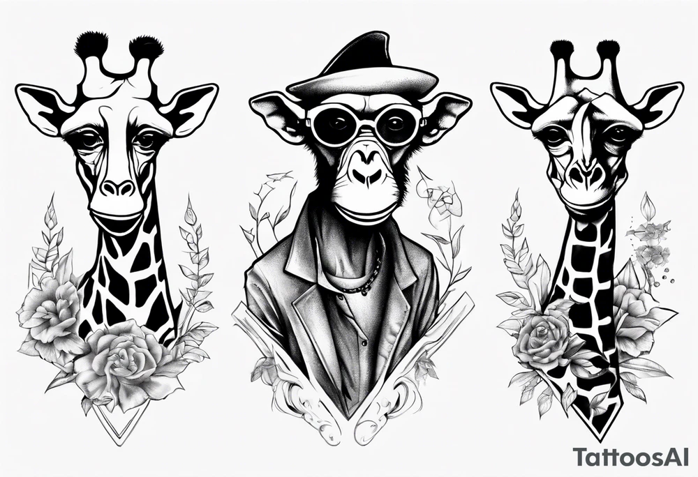 Monkey riding a giraffe tattoo idea