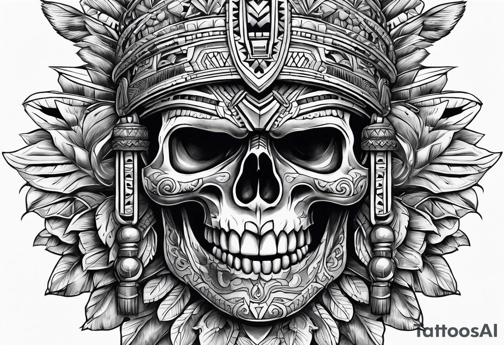 Aztec skull with open mouth tattoo idea