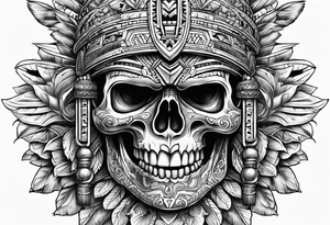 Aztec skull with open mouth tattoo idea