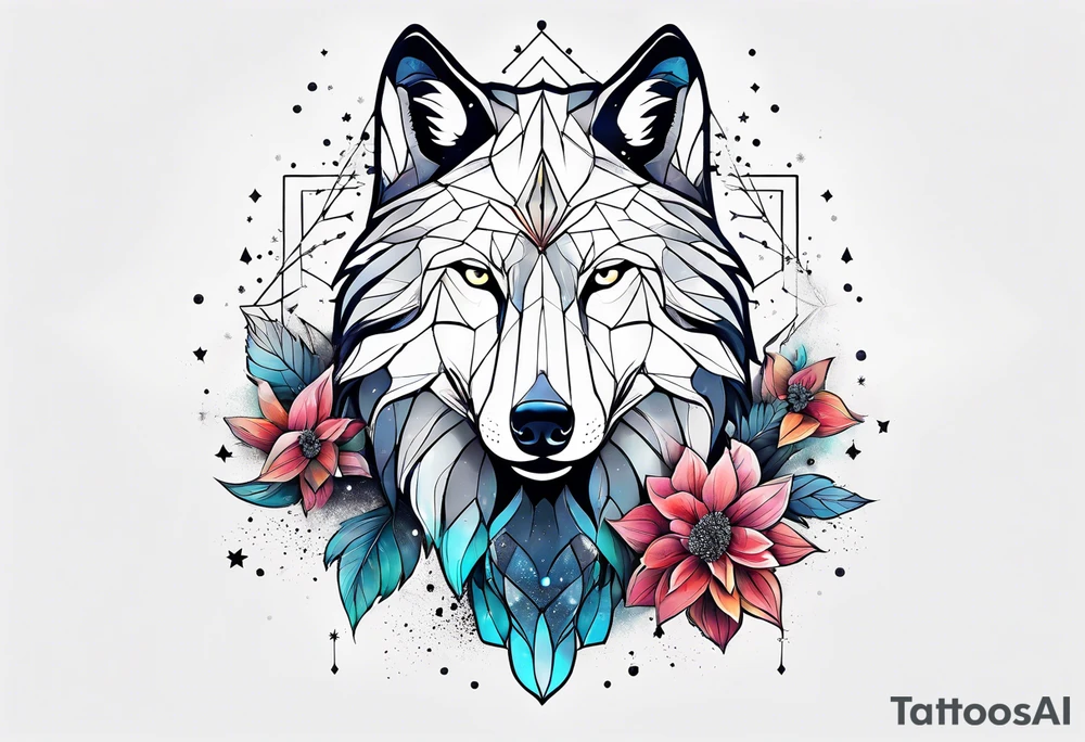 Constellation, animal wolf snow , géométric , flower tattoo idea