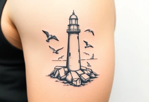 Baltic Sea tattoo with lighthouse surrounded by seagulls tattoo idea