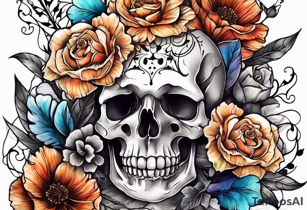 Skeletons and Flowers tattoo idea