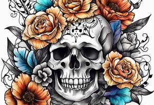 Skeletons and Flowers tattoo idea
