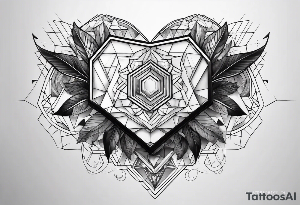 hexagon chest heart tattoo idea