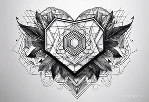 hexagon chest heart tattoo idea