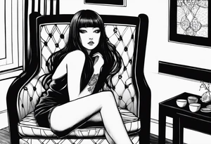 Portrait of tomie sitting on a chair. Tomie is a character of the autor junji ito tattoo idea