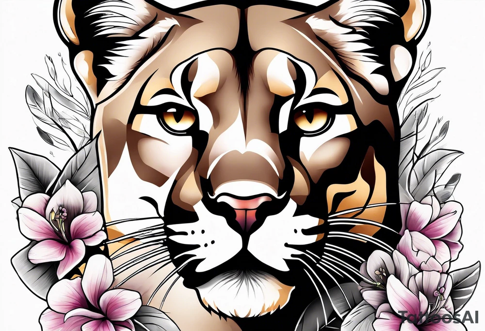 Mountain lion with orchids tattoo idea
