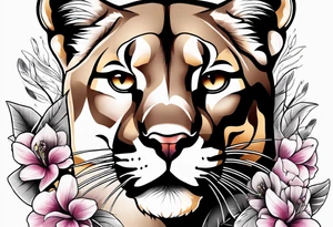 Mountain lion with orchids tattoo idea