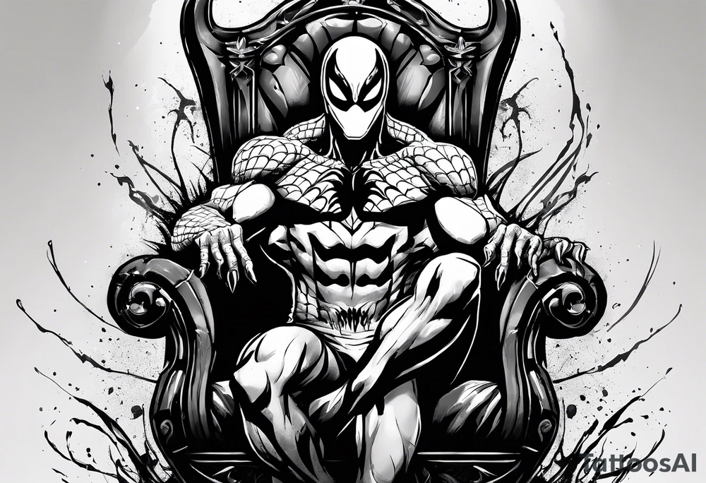 Venom on the symbiote throne with paint drip with Kobe’s black mamba symbol on the chest tattoo idea