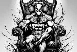 Venom on the symbiote throne with paint drip with Kobe’s black mamba symbol on the chest tattoo idea