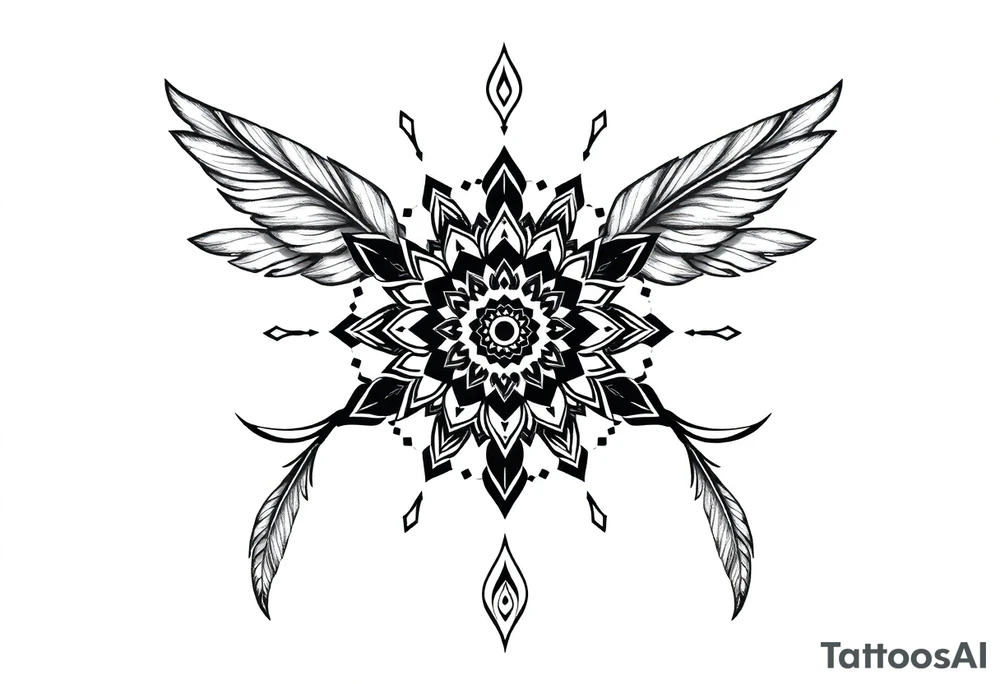 spiritual feathers indian mandala shaman rune tattoo idea