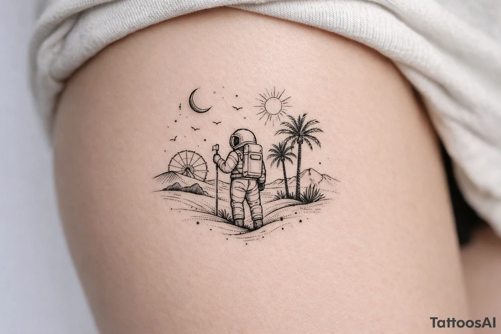 Coachella music festival, without the title of the festival, with astronaut tattoo idea