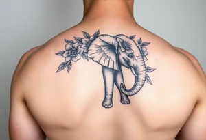 Elephant sleeve with flowers tattoo idea