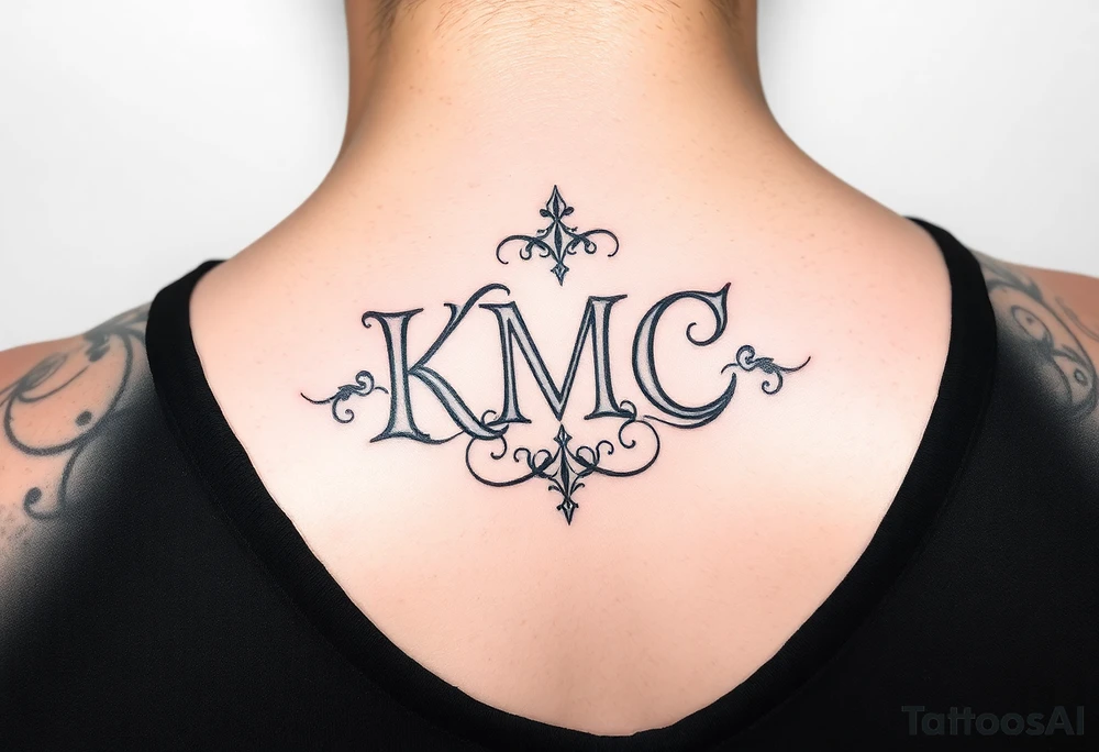 my daughters initials small neck tattoo :KMC tattoo idea
