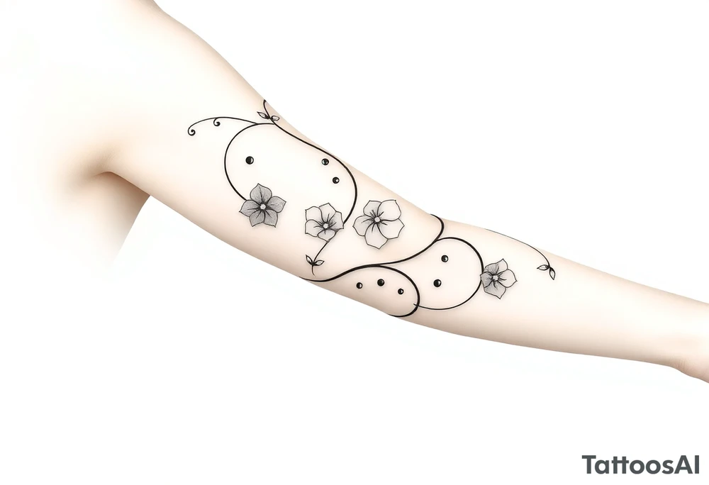Swirly, art deco, filigree style entangled morning glory vine tattoo idea