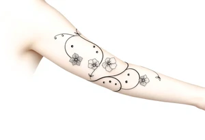 Swirly, art deco, filigree style entangled morning glory vine tattoo idea