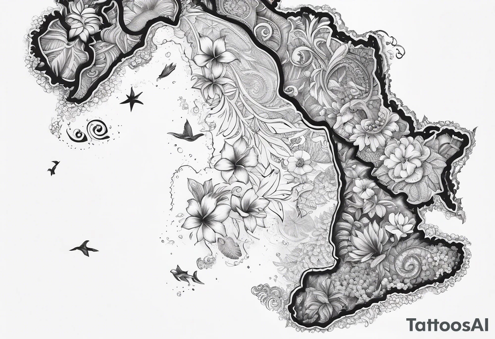 Hawaiian islands map paisley tattoo idea