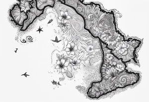 Hawaiian islands map paisley tattoo idea