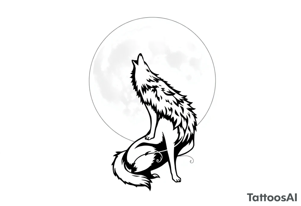 lone wolf howling at full moon tattoo idea