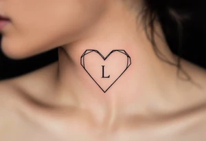 A thin-line geometric heart with a small, understated letter "L" placed subtly inside, for a sleek and contemporary look. tattoo idea