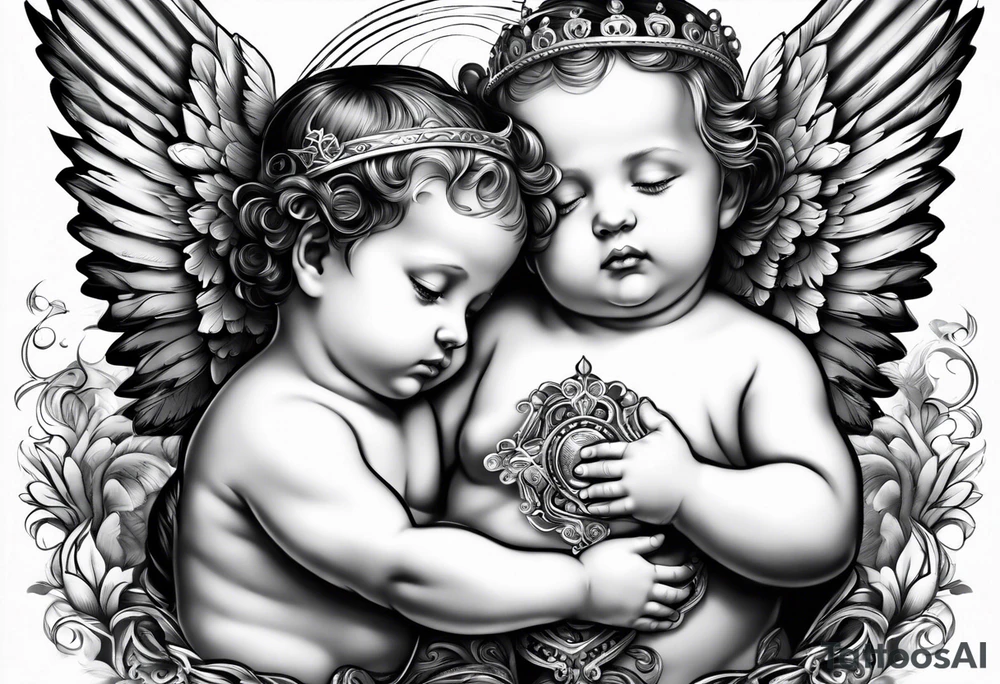 baby angels, praying, wings tattoo idea