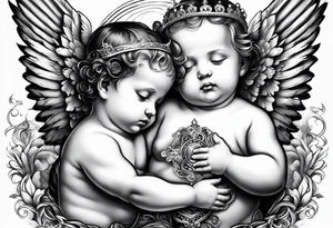 baby angels, praying, wings tattoo idea