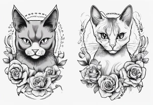 Maine coon cat and a grey cat with extra toes playing together tattoo idea