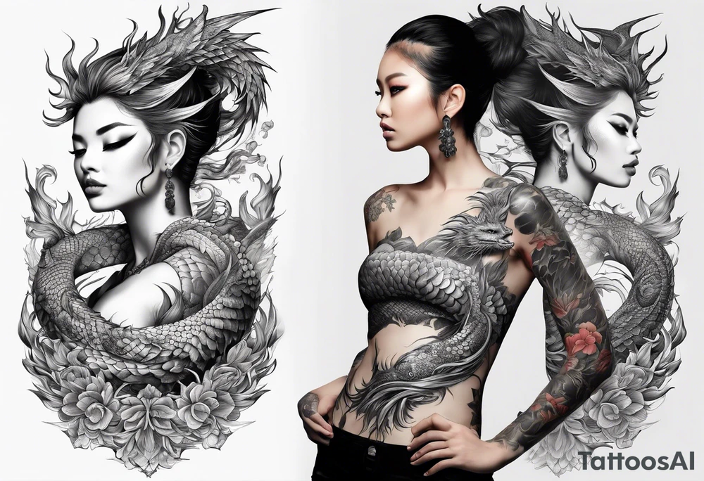 fit in one sheet full body warrior nymph with dragon tattoo idea