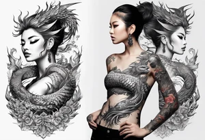 fit in one sheet full body warrior nymph with dragon tattoo idea