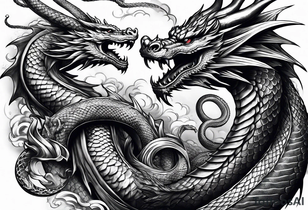 dragon fighting with snake tattoo idea