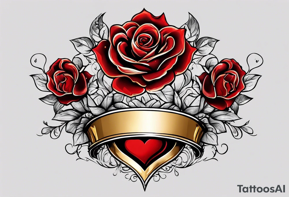 the red rose queen's golden crown with a heart tattoo idea