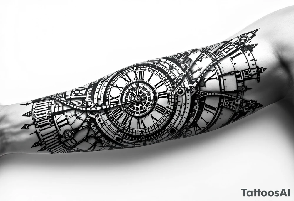 vintage roman numerals within ornate clockwork mechanism tattoo idea