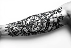 vintage roman numerals within ornate clockwork mechanism tattoo idea