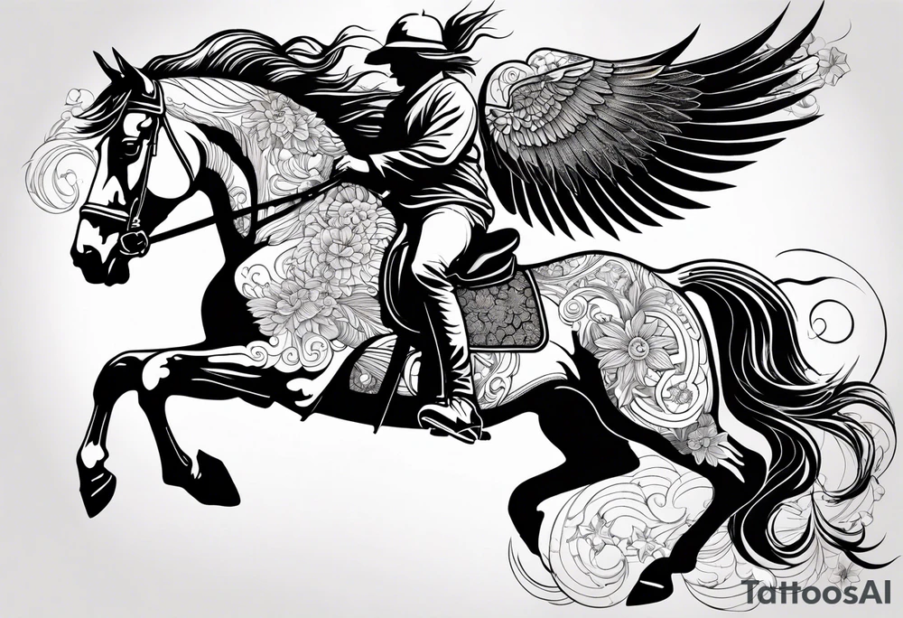 powerful horse and its rider, freedom, equality, trust, love, stars, maybe wings? tattoo idea