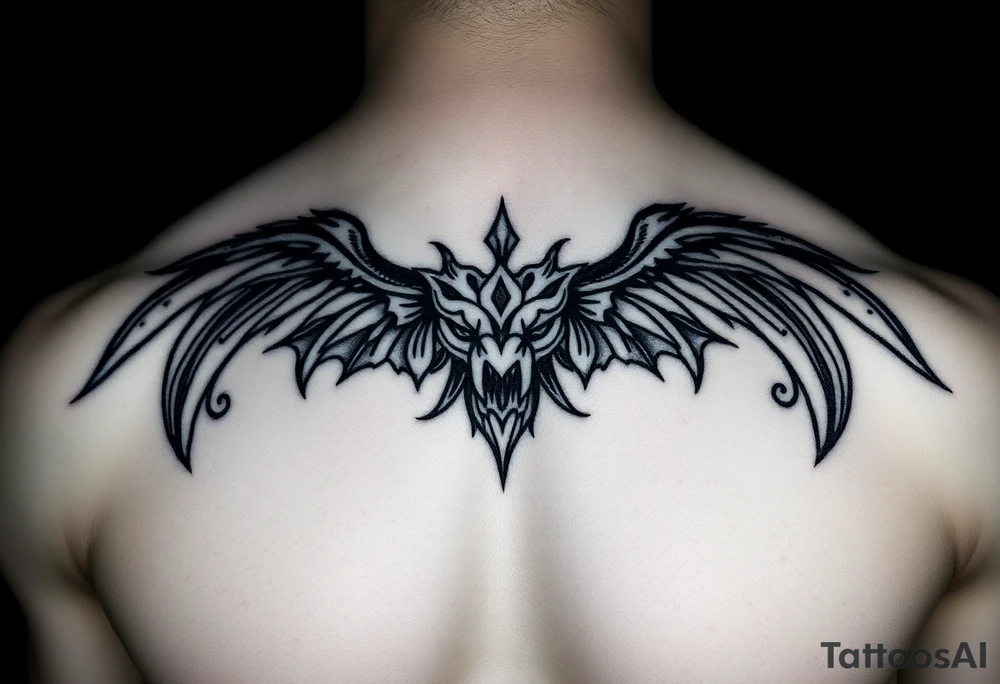 Symetrical upper chest tattoo, dark, animal icelandic symbols, bigest , chest tattoo tattoo idea