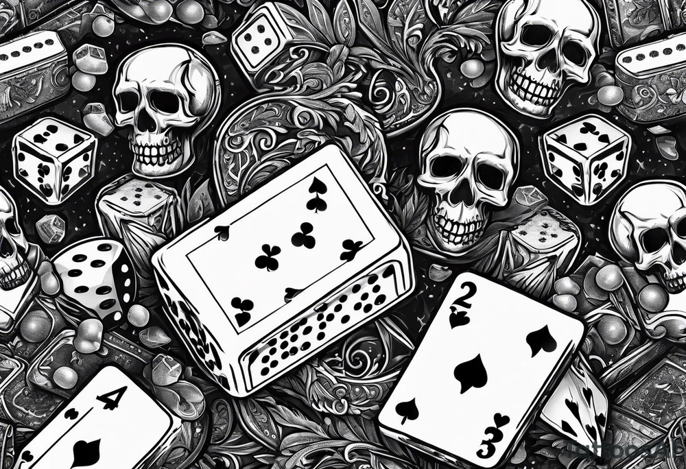 i want gambling dice with poker cards with death with guns with the number 23 with scorpion tattoo idea