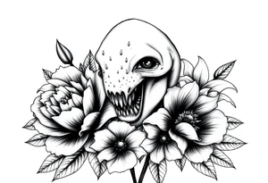 peonies and lilies with medusa head tattoo idea